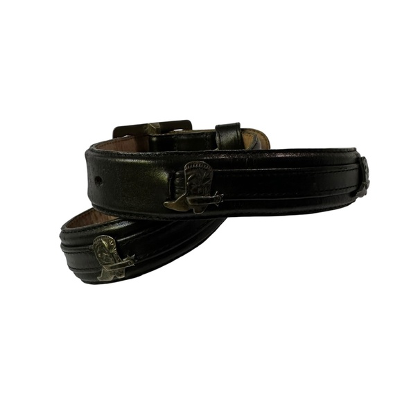 Vintage JOHNNY FARAH Black Leather Western Belt with Spur Boots Size 28 Small main image 6